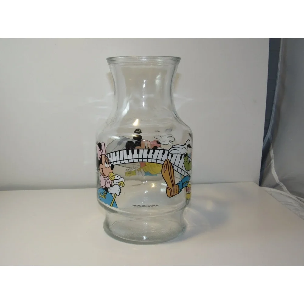 Disney‎ Mickey Minnie Goofy Glass Pitcher Musical Design Vintage